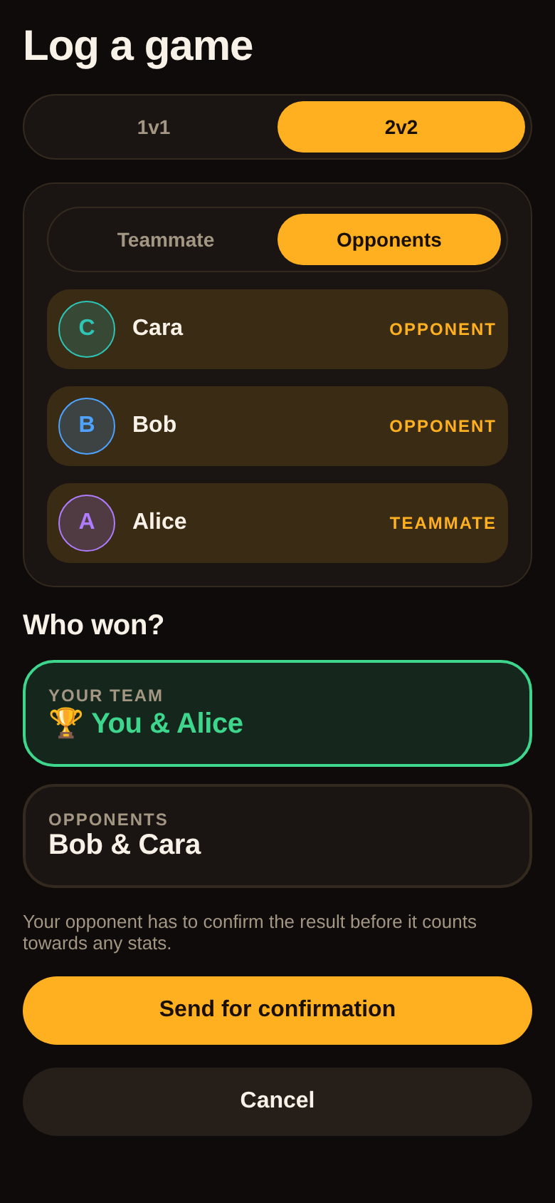 Logging a 2v2 game